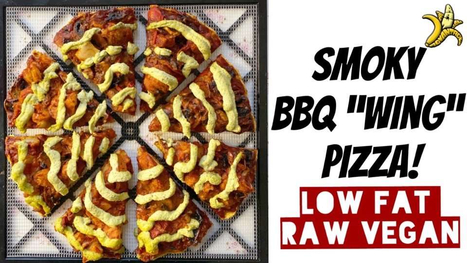 Smoky BBQ “wing” Pizza, Low Fat Raw Vegan