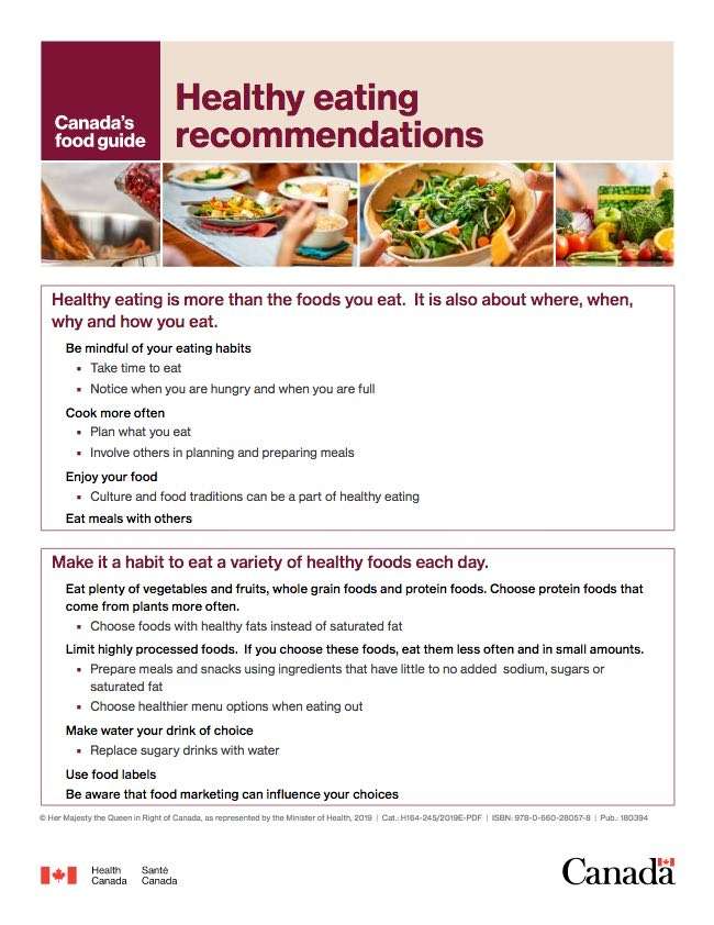 canada food guide reccomendations 2019