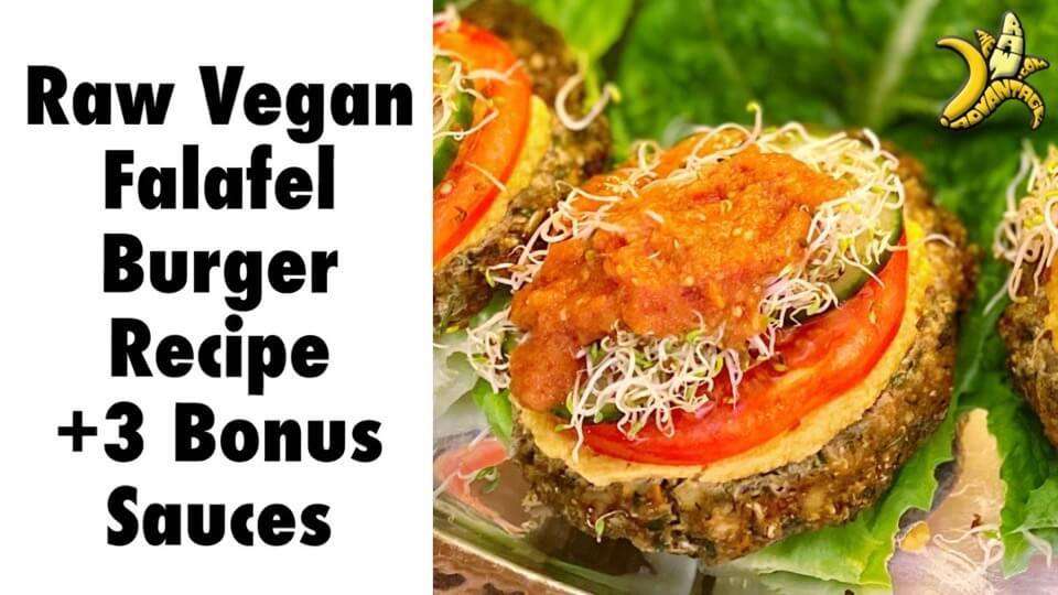 raw vegan falafel burger feast with 3 bonus sauces